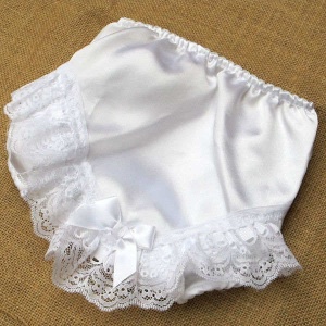 Baby Girls White Bow & Lace Satin Knickers
